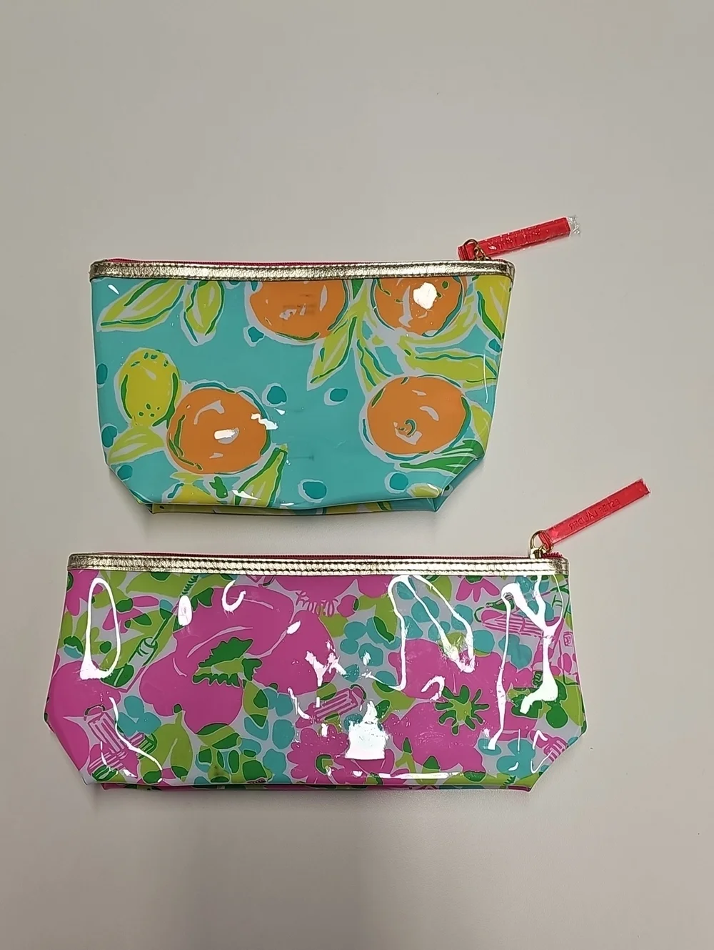 Lilly Pulitzer Glossy Lemon & Floral Cosmetic Bags - Turquoise, Yellow & Pink
